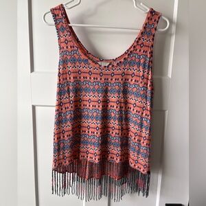 Guess Women’s cotton/modal boho beaded peach and blue tank top Small